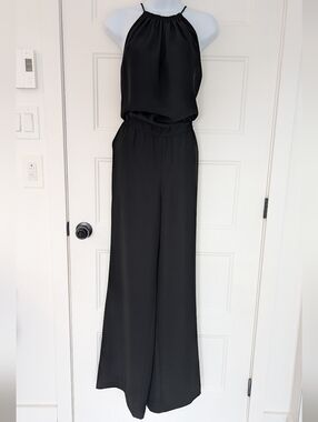 Cassis Black Wide Leg Jumpsuit Size 6 Halter Open Back